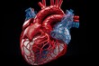 3D model of a heart affected by APS, highlighting potential areas of thrombotic risk and vascular complications