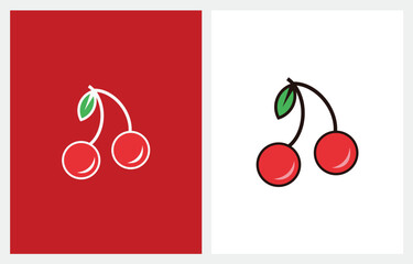 Sweet Cherry Symbol Fruit Red logo design vector icon 