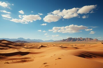 Wall Mural - A natural landscape with mountains, sand, and cumulus clouds under a blue sky