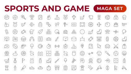 Sports & Game icon set. Hobby and lifestyle line icons collection. Religion, sport, game, fitness, music, cinema icons. UI icon set. Thin outline icons pack. Outline icon collection.