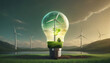 Green concept of light bulb with wind turbin