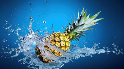 Wall Mural - pineapple fruit met with waves and splashes of water