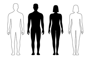 man and woman human body silhouette, outline figure, patient front view contour. isolated vector mon
