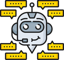 Aufkleber - Artificial intelligence analysis, AI chatbot, machine learning algorithm linear color icon. Machine learning, AI computer innovation line vector sign with robot, chatbot face and message clouds