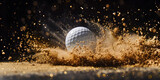 Fototapeta  -  detail of golf ball strike by the club, ball point of view, explosions of grass and energy in the swing, 