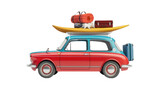 Fototapeta  - Retro car with luggage and beach equipment on transparent background. Summer vacation concept.