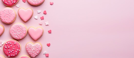 Poster - Heart-shaped biscuits with sprinkles and confetti on pink surface