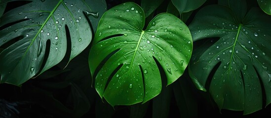 Poster - A green leaf with water droplets