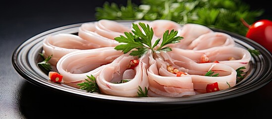 Canvas Print - A plate of fresh uncooked seafood with parsley and cherry tomatoes