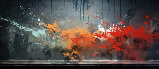 Wall Mural - Dark room splattered with red and yellow paint