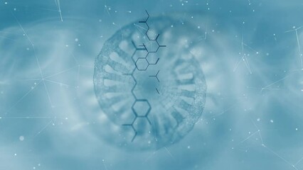 Poster - loop bright blue chemical hexagon bonds with dna chain rotation.