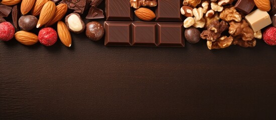 Sticker - Delectable Chocolate and Nut Assortment on Elegant Black Background