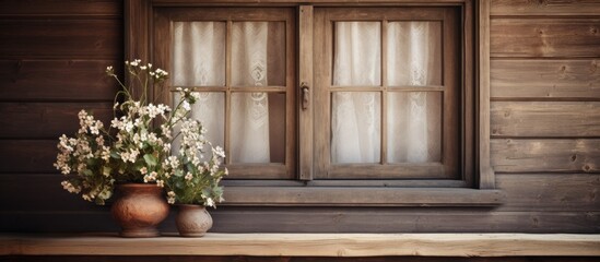 Sticker - A bouquet in a glass vase on a sill by a window