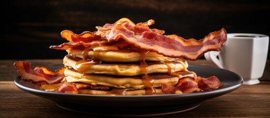 Canvas Print - Pancakes, bacon, and syrup on plate