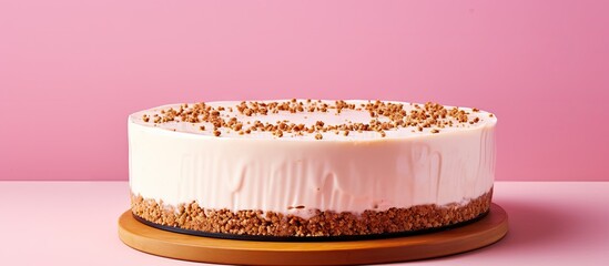 Wall Mural - Close up of a cake with white icing and brown sprinkles