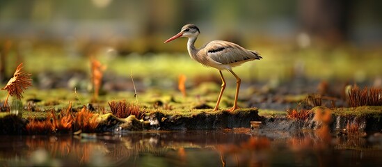 Poster - Bird perched mossy ground