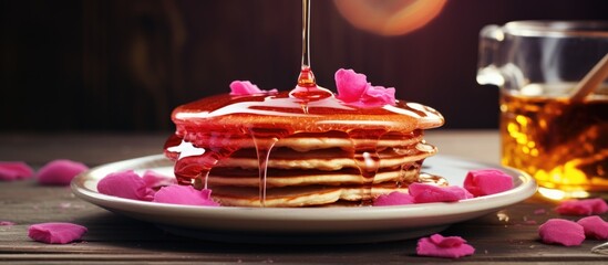 Canvas Print - A stack of pancakes dripping with syrup