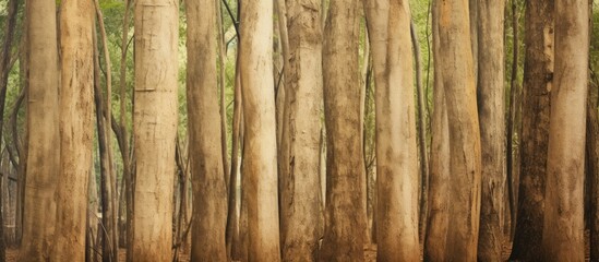 Wall Mural - Many tall trees standing in a dense forest