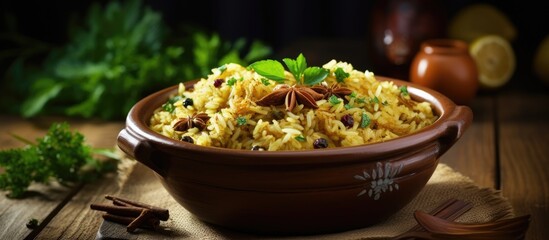 Poster - A bowl of food with a spoon and herbs