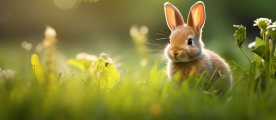 Poster - Adorable Bunny Enjoying a Peaceful Moment Resting in the Lush Green Grass