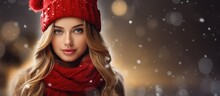 A Woman In A Red Hat And Scarf