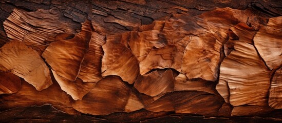 Wall Mural - Close-up of tree trunk with fallen brown leaves
