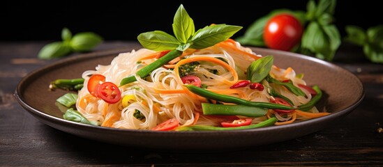 Canvas Print - Plate of noodles with mixed veggies and tomatoes