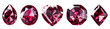 ruby gems stone collection, heart, round, oval shape gloving diamond stones, isolated on transparent background, icons logo vector png