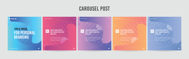 Wall Mural - microblog carousel post design template, set of social media post layout, editable instagram & linke