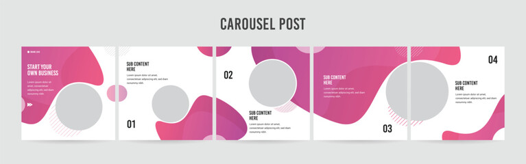 Wall Mural - microblog carousel post design template, set of social media post layout, editable instagram & linke