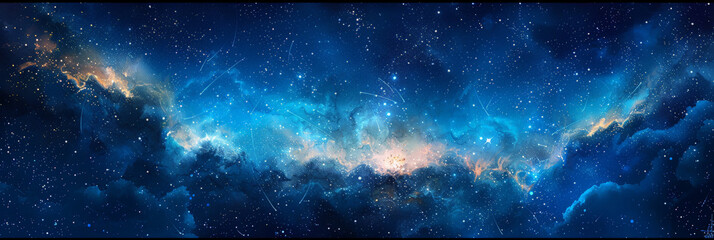 Wall Mural -  blue gradient watercolor Starry sky background, dark blue Watercolor  galaxy background with stars and nebulae, Blue watercolor space ,banner