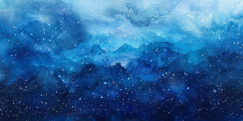 Wall Mural -  blue gradient watercolor Starry sky background, dark blue Watercolor  galaxy background with stars and nebulae, Blue watercolor space ,banner