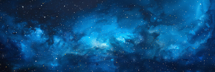 blue gradient watercolor starry sky background, dark blue watercolor galaxy background with stars an