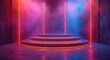 Background podium 3d light game circle blue neon stage screen hologram platform. Virtual 3D podium hud design technology background portal cyber tech cyberpunk digital element show space future room