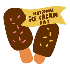 Sticker - National ice cream day. Hand drawn illustration on white background.
