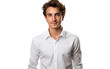 © Usama - Man in White Shirt Poses for Picture. On a White or Clear Surface PNG Transparent Background.