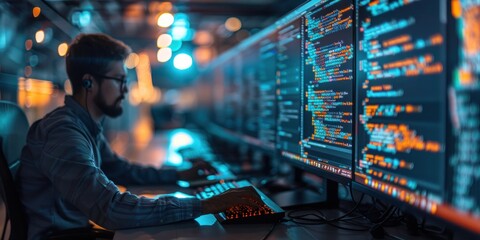 Software revolution: A team of programmers develops code for an advanced application as part of a project
