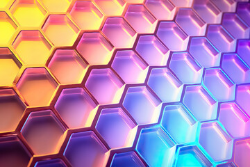 Wall Mural - Abstract background with hexagons in holographic colors.