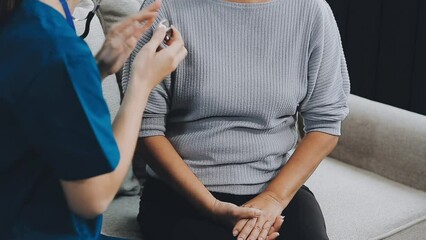 Wall Mural - Doctor, senior patient and heart beat, stethoscope and consultation with cardiology and check breath sound. Help, trust and healthcare, male physician and woman at hospital with cardiovascular health