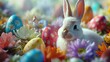 Spring Whiskers, bunny, Easter, eggs, spring, flowers, vibrant, adorable, patterned, colorful, nestled, whiskers, cute, celebration, festive, pastel, flora, fauna, soft, furry, joy, bright, decoration