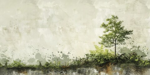 Canvas Print - Biological Restoration. Soft Watercolor of Life Reclaiming Polluted Lands.