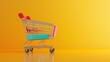 Colorful Shopping Cart on Yellow Background, Great for Retail and E-Commerce Concepts,Voice Commerce,Voice Shopping