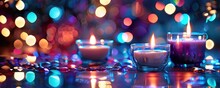 Candles With A Striking Bokeh Background, Presenting A Play Of Light And Color That Symbolizes Warmth And Celebration.