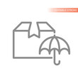 Delivery insurance line vector icon. Safe and secure shipping, box and umbrella outline.