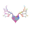 Colorful rainbow fantasy illustration of a  heart with antlers made from trees and branches and leafs- forest love