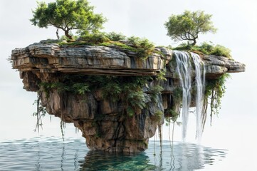 Wall Mural - Beautiful waterfall in the sea with green trees in the water.