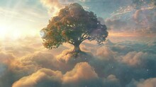 The View Of The Trees Above The Clouds Is So Beautiful. Seamless Looping Time-lapse Virtual 4k Video Animation Background.