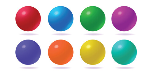 Wall Mural - ball 3d sphere icon blue red color vector set, round bubble orb purple green yellow shiny glossy gra