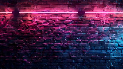 Wall Mural - Old brick wall with neon lights