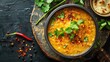 Dal tadka is a popular Indian dish where cooked spiced lentils are finished with a tempering made of ghee or oil and spices